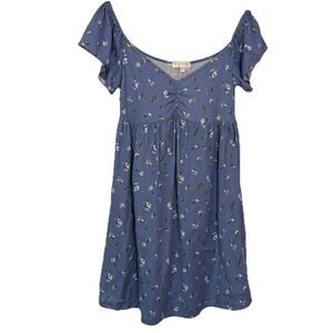 See You Monday Dress Babydoll Ribbed Spring Floral Flower Printed Blue Dress S